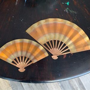 Vintage Copper Wall Fan Decor – Set of 2 (9” & 12”) with Natural Patina boho